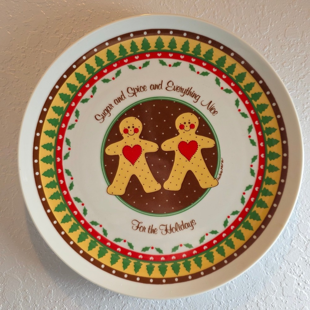 Vintage Papel Helen Sara Gingerbread‎ Man Christmas Plate Sugar Spice Whimsical